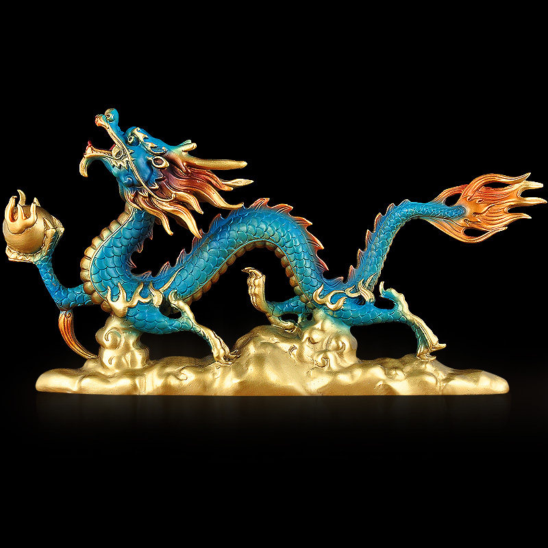 彩铜水龙办公室老板装饰品书房玄关客厅风水龙行天下摆件