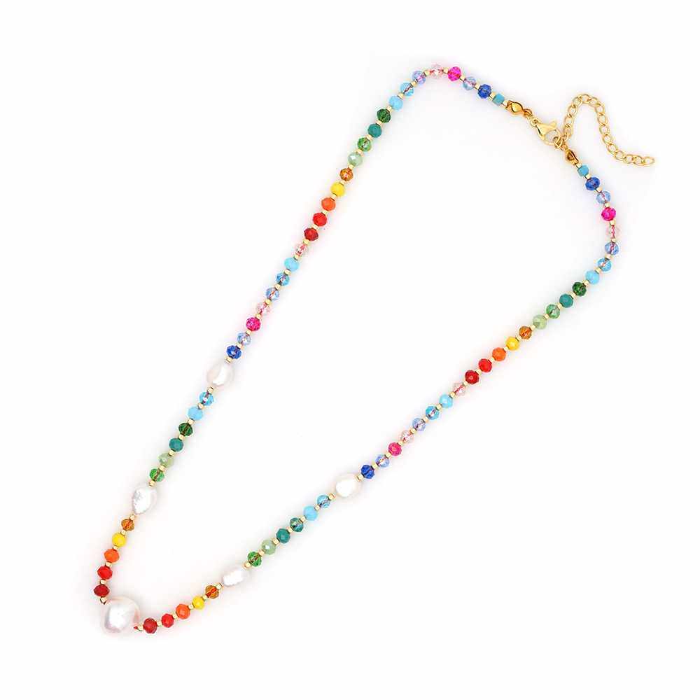 欧美明亮彩虹配色pearls天然巴洛克淡水珍珠彩色项链