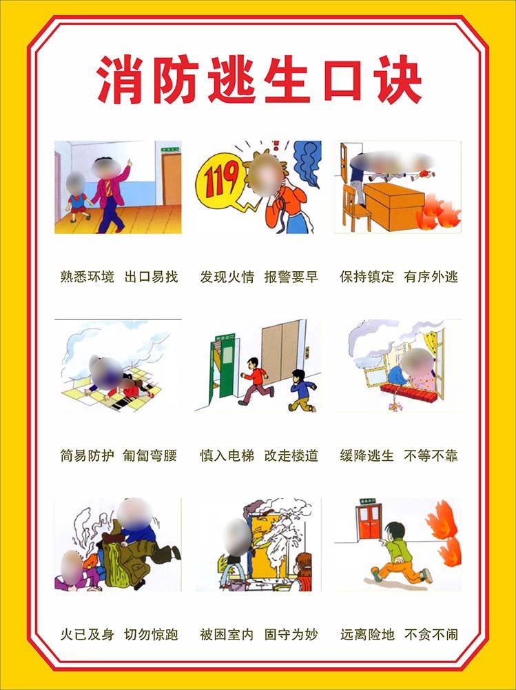 消防逃生口诀学校社区安全宣传挂图贴画写真塑料薄膜