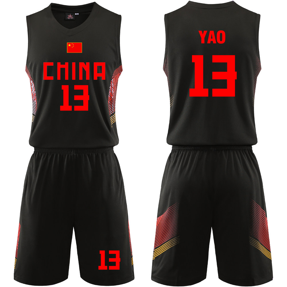 亚锦赛13号姚明黑色定制号码中国男篮国家队篮球篮球服