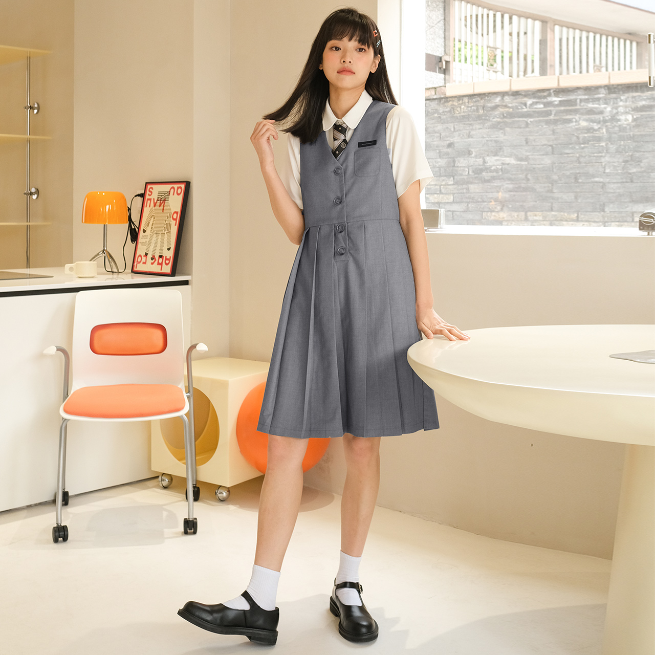 宽松百褶jk中长薄款日系小个子夏季裙女背带连衣裙