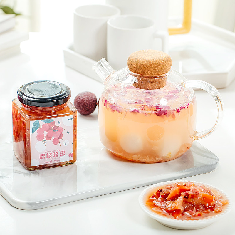 按时喝水荔枝玫瑰花果茶香精无硫红玫瑰果酱