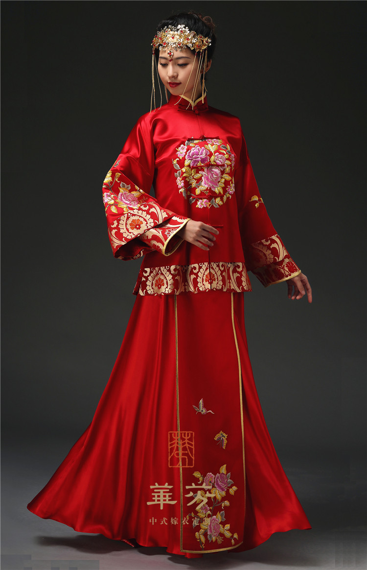 中式婚礼服 秀禾服 新娘嫁衣手绣古装喜服 民国婚纱旗袍 结婚定制