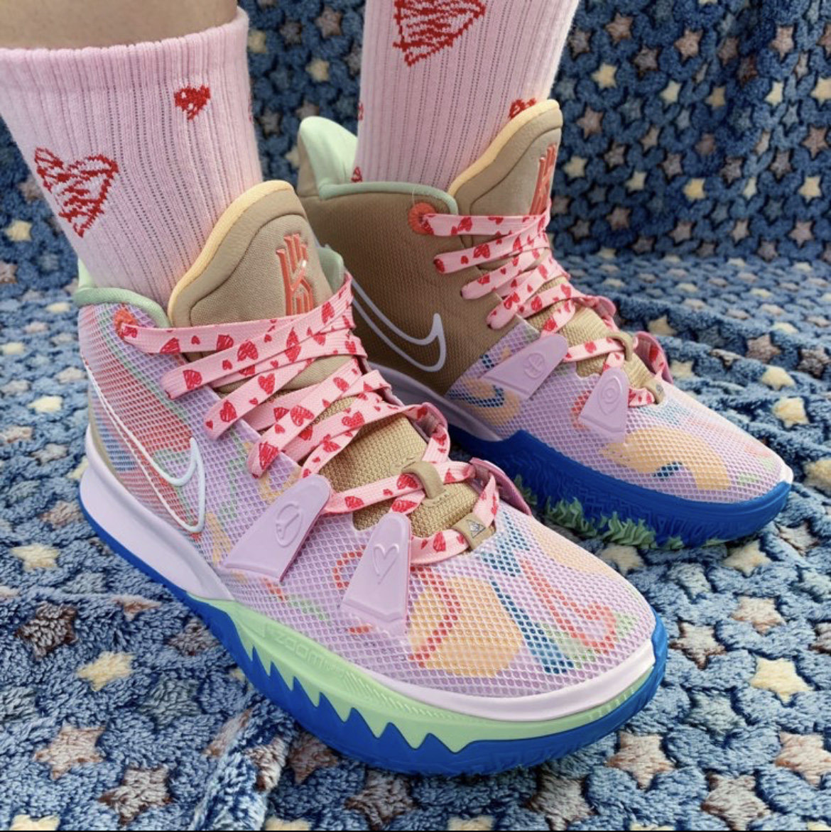 适配kyrieep粉色欧文和平粉红色涂鸦扎染鸳鸯鞋带