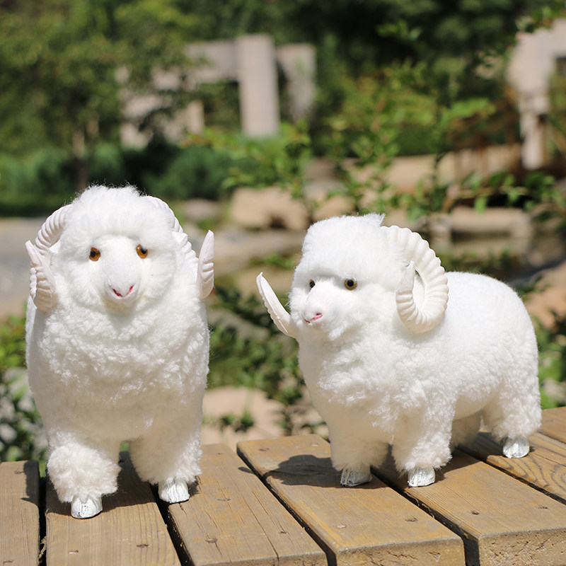 毛绒动物玩具会叫小绵羊模型桌面装饰装饰工艺工艺品仿真