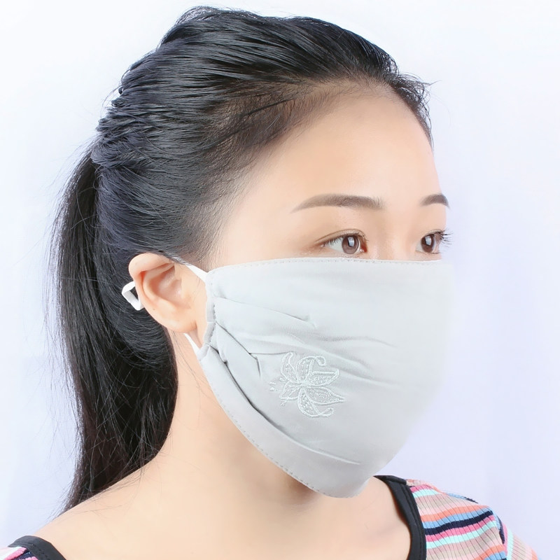 秋冬季花朵褶皱口罩女纯棉布加大透气口罩