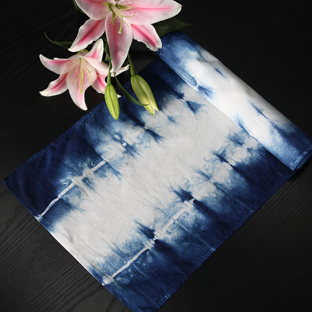 植物草木蓝染手工扎染靛蓝棉茶席桌桌布