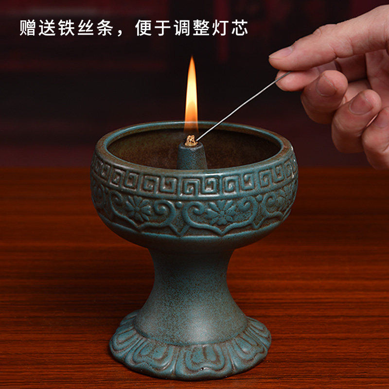 油灯仿古供佛酥油灯座佛灯家用寺庙灯盏长明烛台