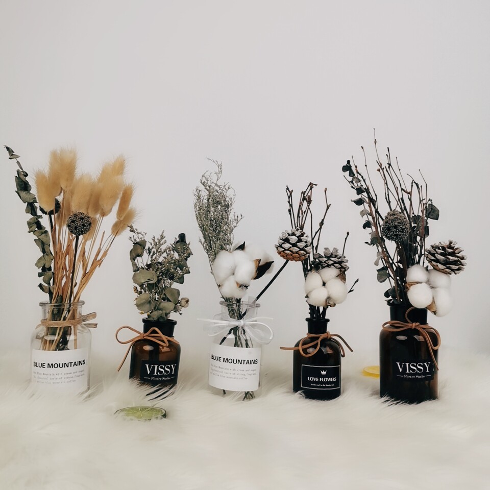 ins风干干花花束花瓶装饰品摆件创意树枝棉花摆件