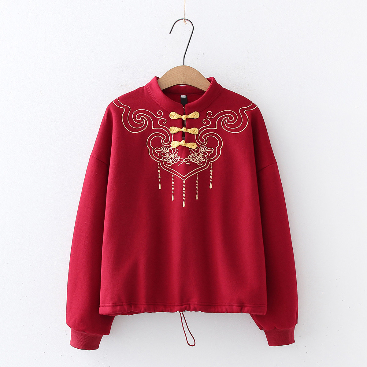 国风元素女装立领盘扣中国年轻唐装秋冬季学生卫衣