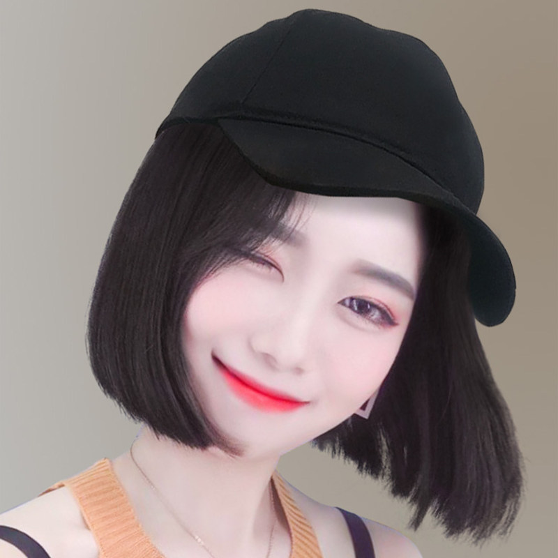 帽子假发一体鸭舌帽直发春夏短发棒球帽波波头网红锁骨发全头套式