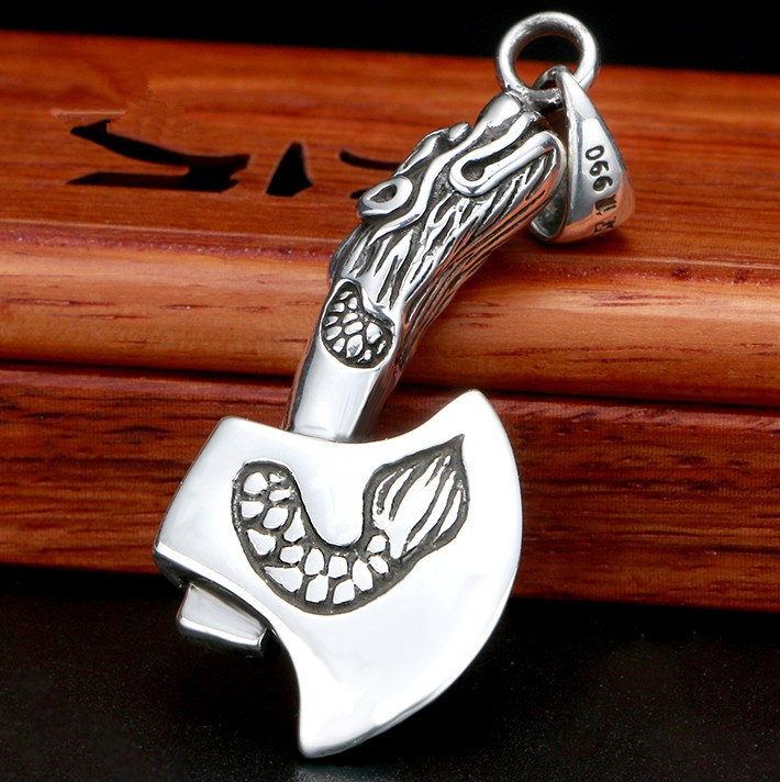 纯银斧头吊坠足银男士项链男生潮牌嘻哈个性项坠