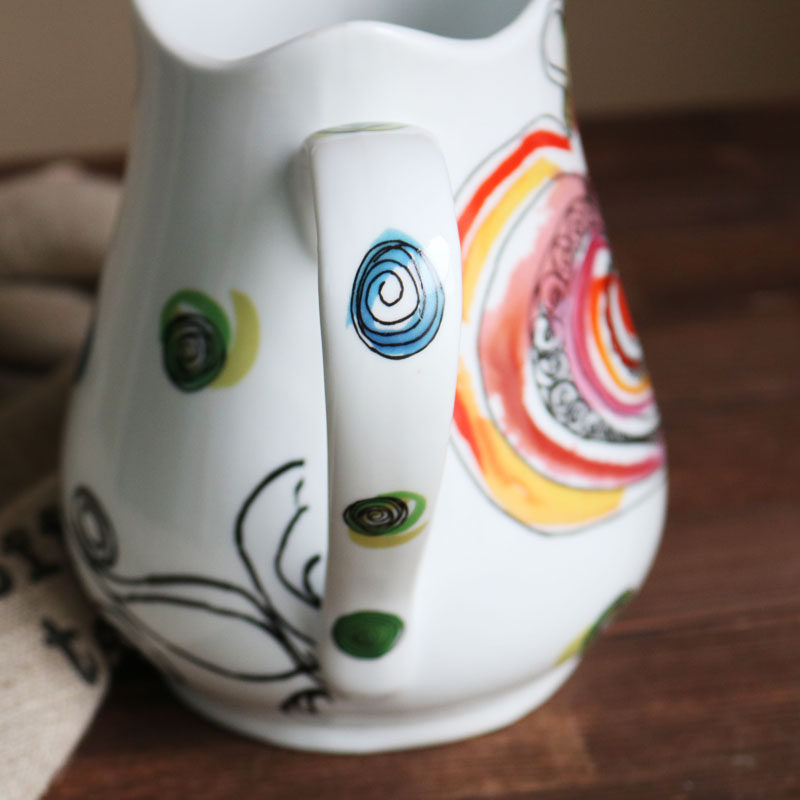 w1962出口美国陶瓷艺术心形手绘涂鸦感大水罐花瓶花瓶