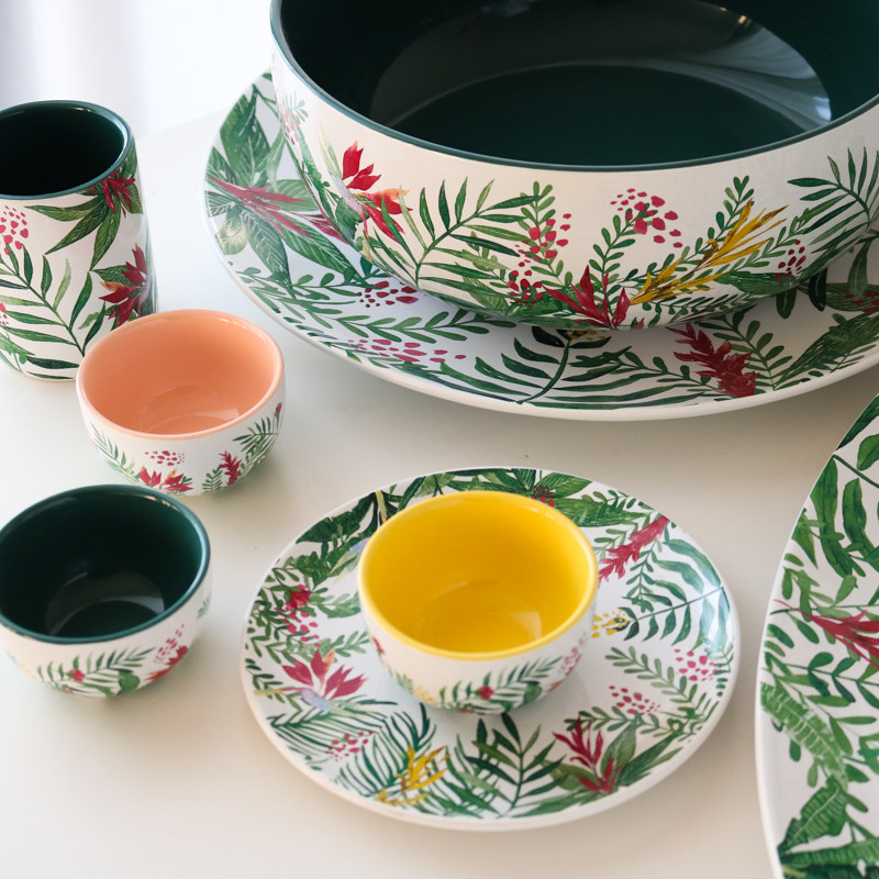 w1962出口美国田园餐具热带植物系列超大餐盘烘焙盘