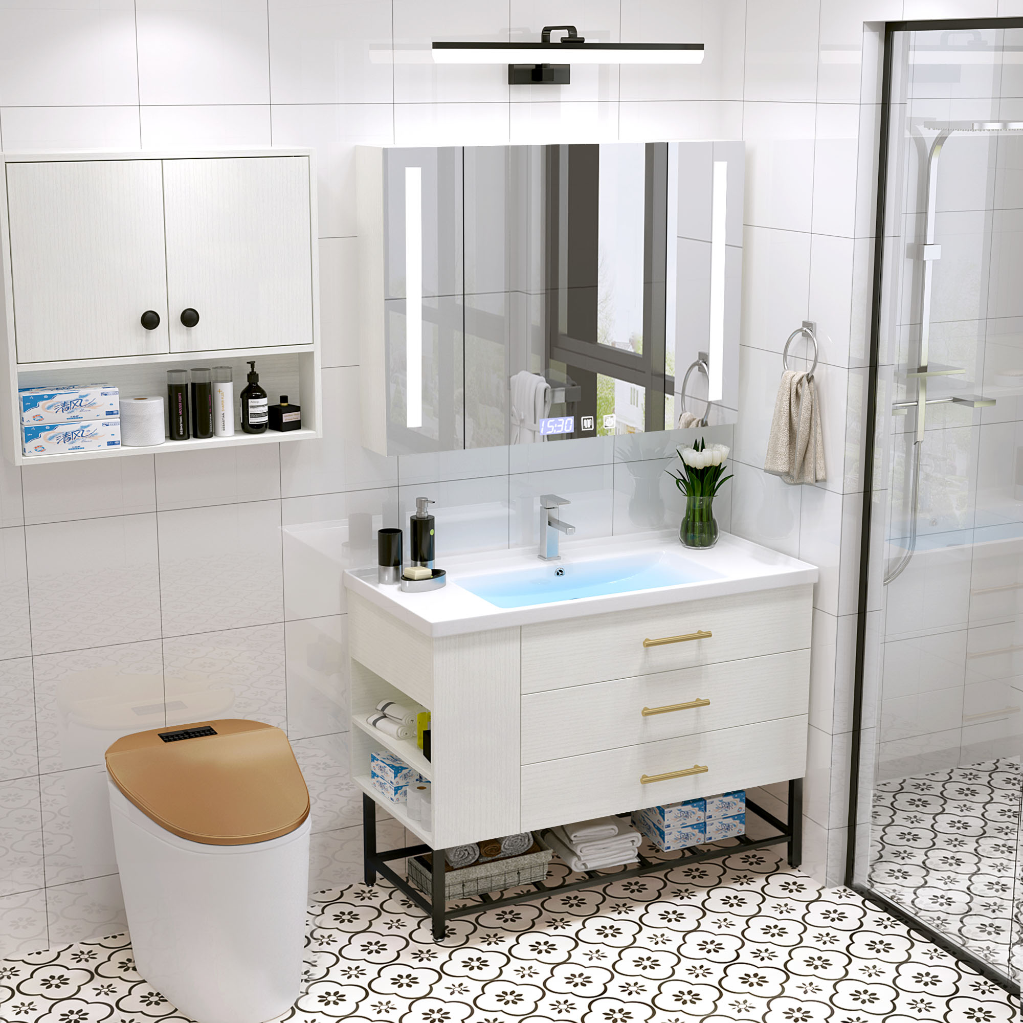 套装台盆洗手组合洗漱柜洗脸脸盆台卫生卫生间落地现代一体浴室简