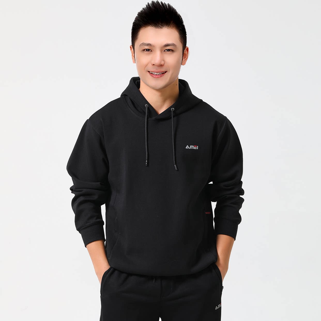 鲁美运动服男春秋季套头卫衣男连帽圆领宽松休闲运动卫衣