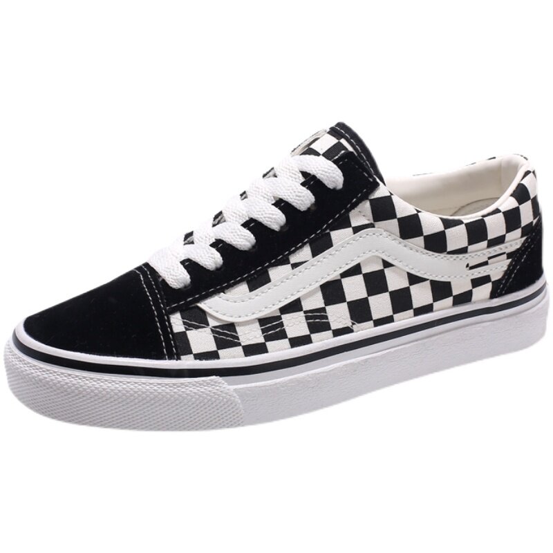 ins棋盘格子万斯帆布鞋春季学生街拍韩版帆布鞋