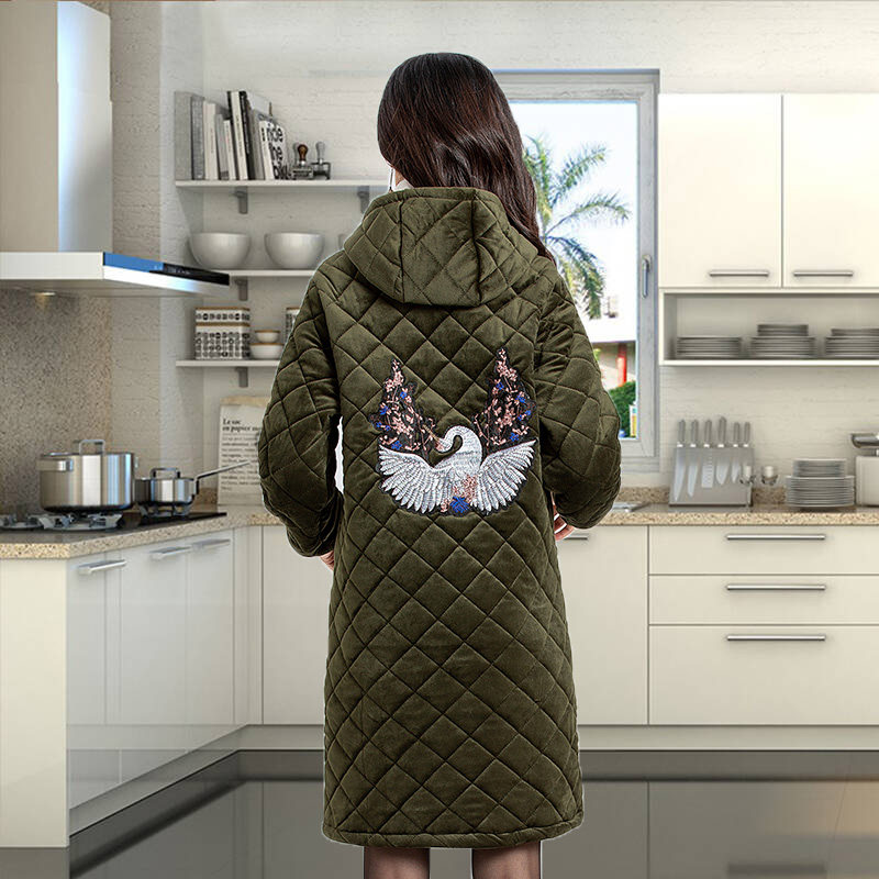 女士冬季中长款加绒加厚加棉拉链成人护衣外套保暖罩衫工作服罩衣