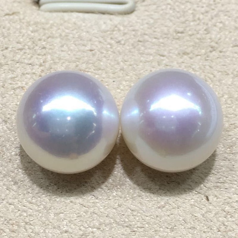 11-15mm樱花粉天然爱迪生珍珠媲美天女akoya澳白冷光裸珠对珠吊坠