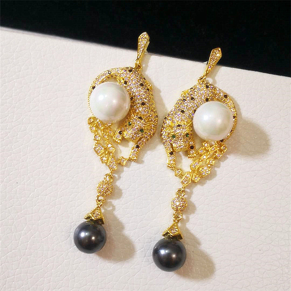 欧美饰品银针奢华华贝黑斑豹子宫廷耳钉巴洛克耳环