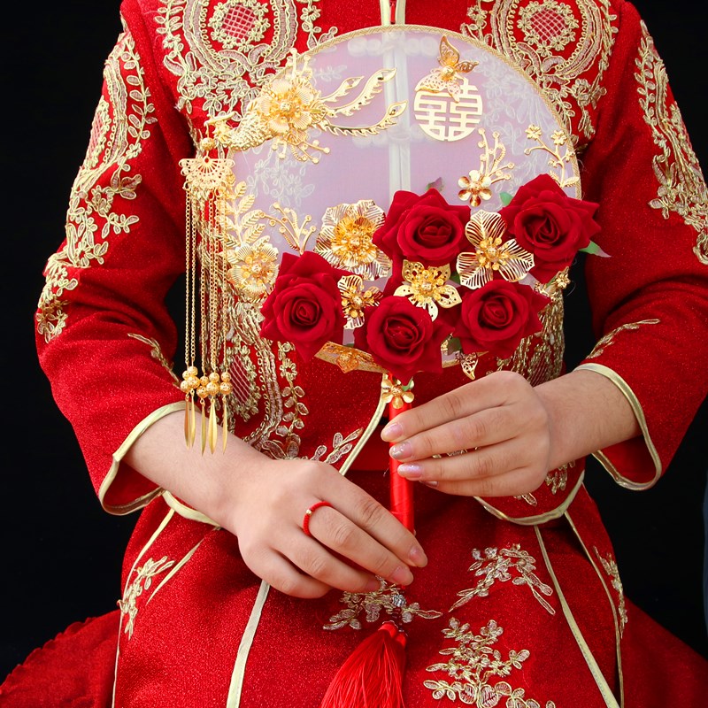 新娘秀禾团扇手工结婚扇子中式手捧出嫁当天新娘手捧花