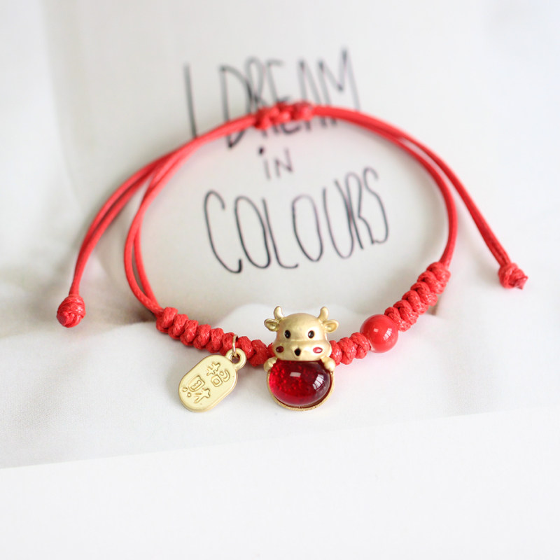 民族风本命年红绳合金小牛手链编织情侣时尚流行手链