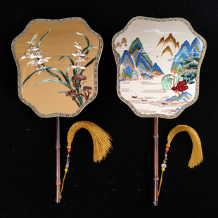 苏州刺绣双面异色异绣湘妃竹团宫扇紫竹扇子中式古典婚扇非遗礼品