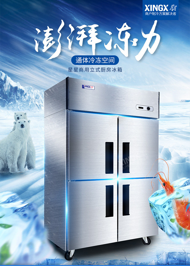 广东商用冻肉餐饮冰柜开门四开冷冻冷藏厨房展示柜