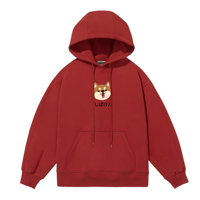 Chai Boddow PROD original new year red sweater female hooded thin velvet loose Korean version of the couple in spring and autumn coat Chai Boddow PROD original new year red sweater female hooded thin velvet loose Korean version of the couple in spring and autumn coat