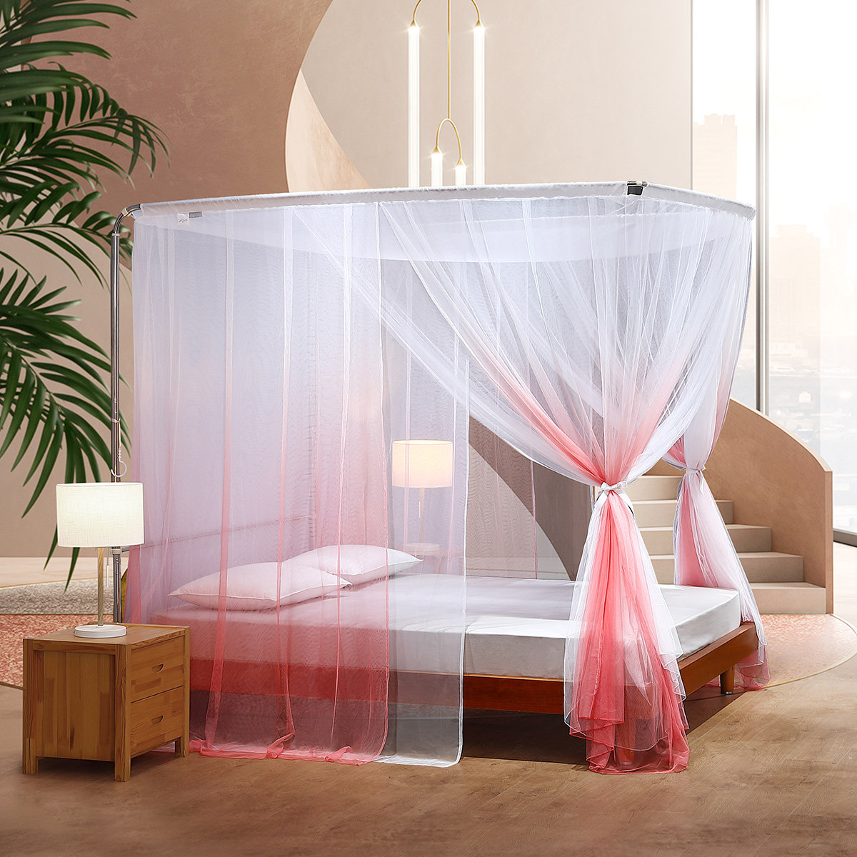 水星家纺正品导轨落地宫廷蚊帐1.8m家用加密加厚蚊帐