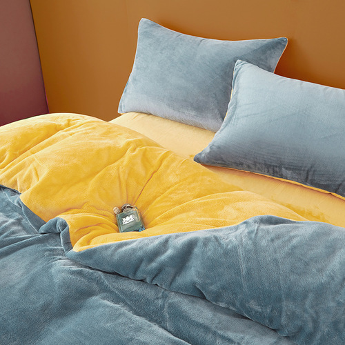 水星家纺牛奶绒四件套珊瑚绒加绒被套法兰绒加厚双面绒秋冬季床品