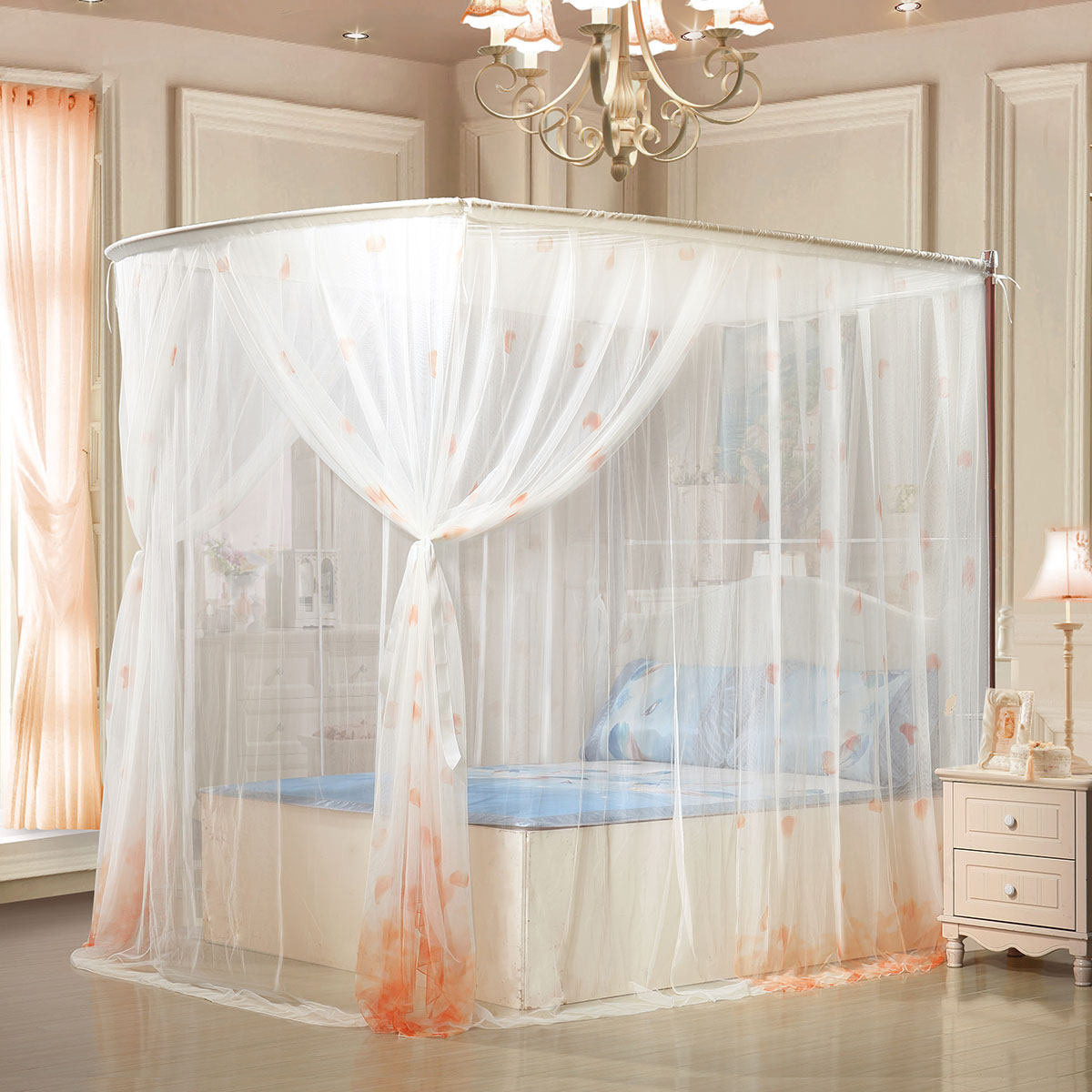 蚊帐水星家纺墨嫣导轨伸缩夏季双人1.8米床门开不锈钢蚊帐