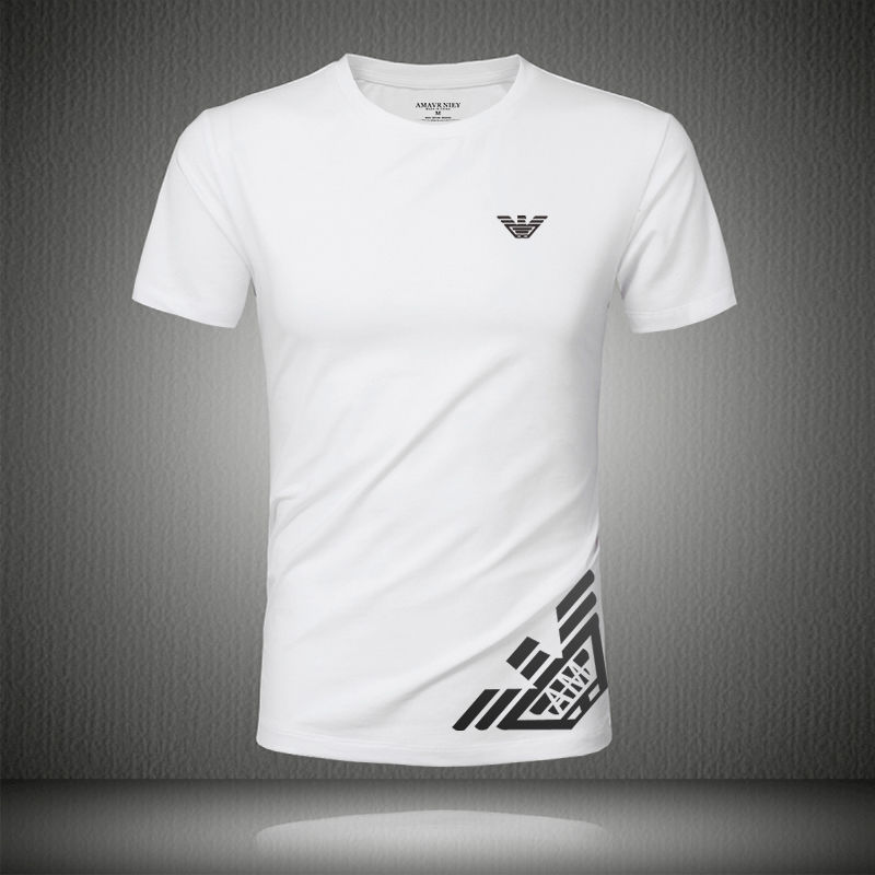 官网啊玛尼男装圆领短袖T恤2021春夏新款印花时尚体恤半袖打底衫