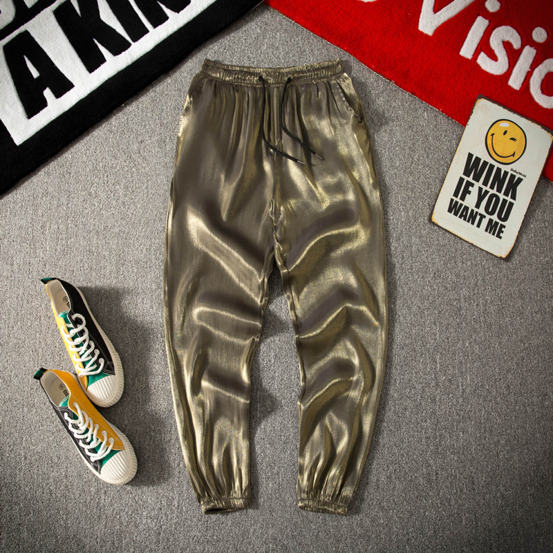 裤子男潮牌春秋束脚炸街冰丝裤夏季薄款精神小伙痞帅九分休闲长裤