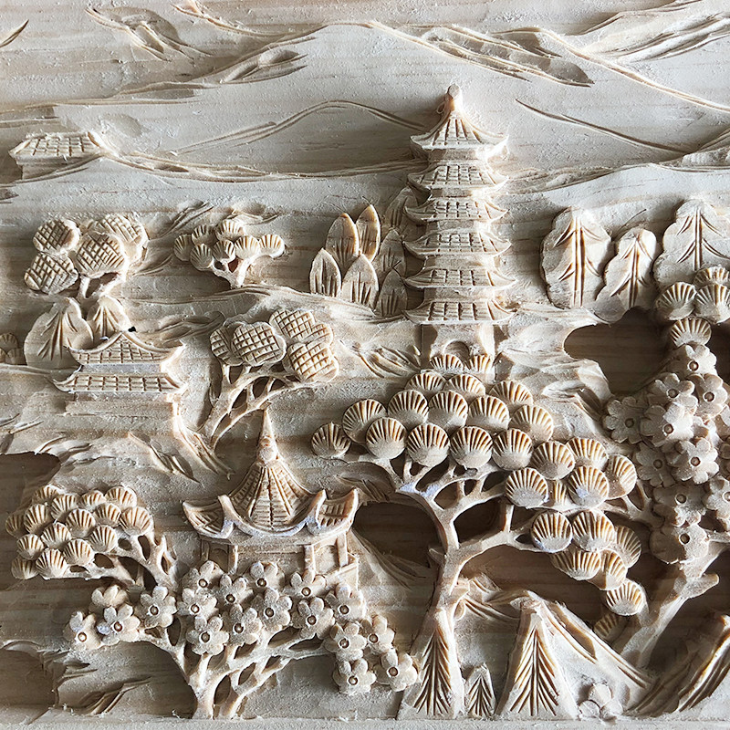 东阳木雕新中式风格纯手工实木浮雕山水客厅背景墙壁挂件装饰包邮