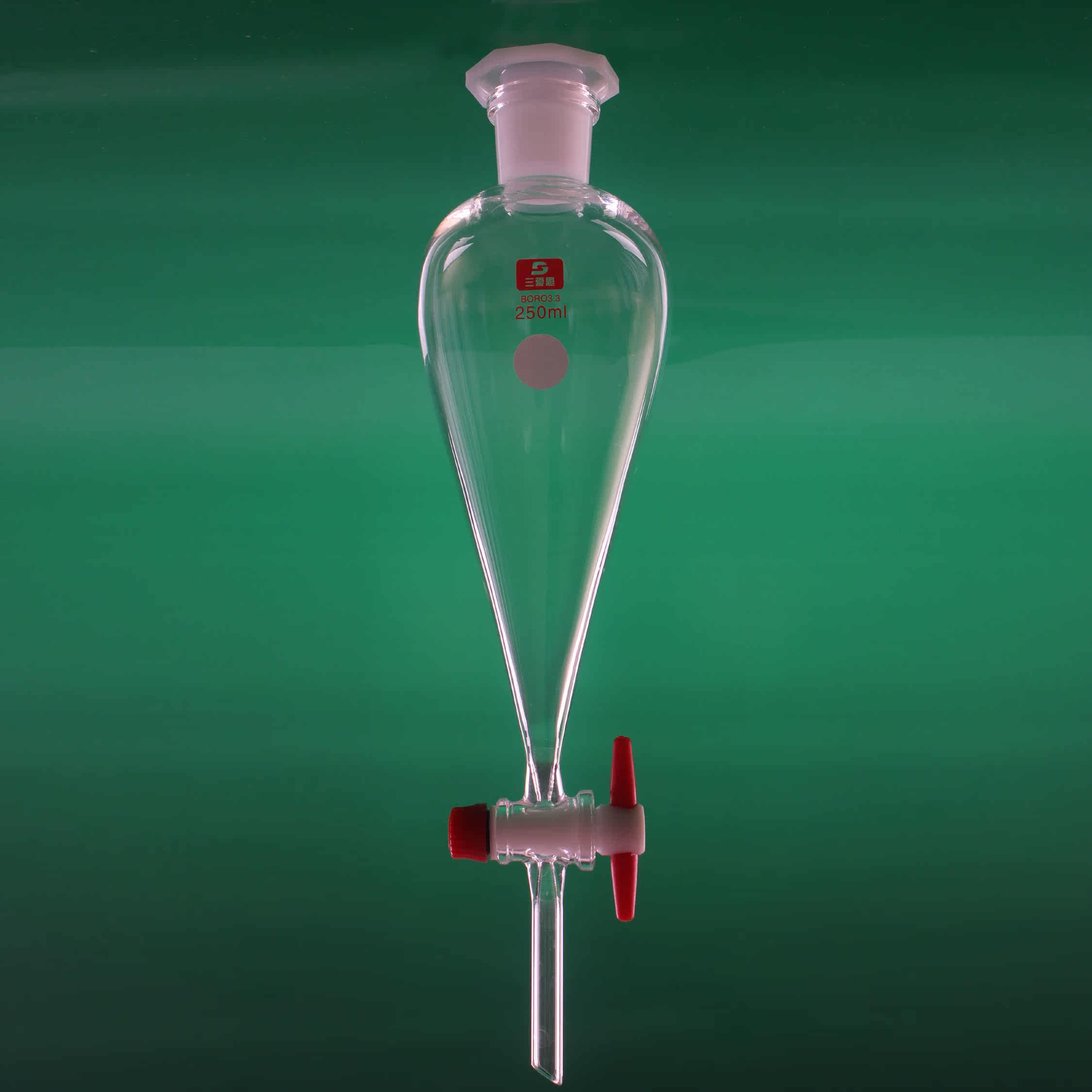 优惠券后39.1元,梨形分液漏斗125ml四氟节门 高硼硅加厚耐高温 三爱思