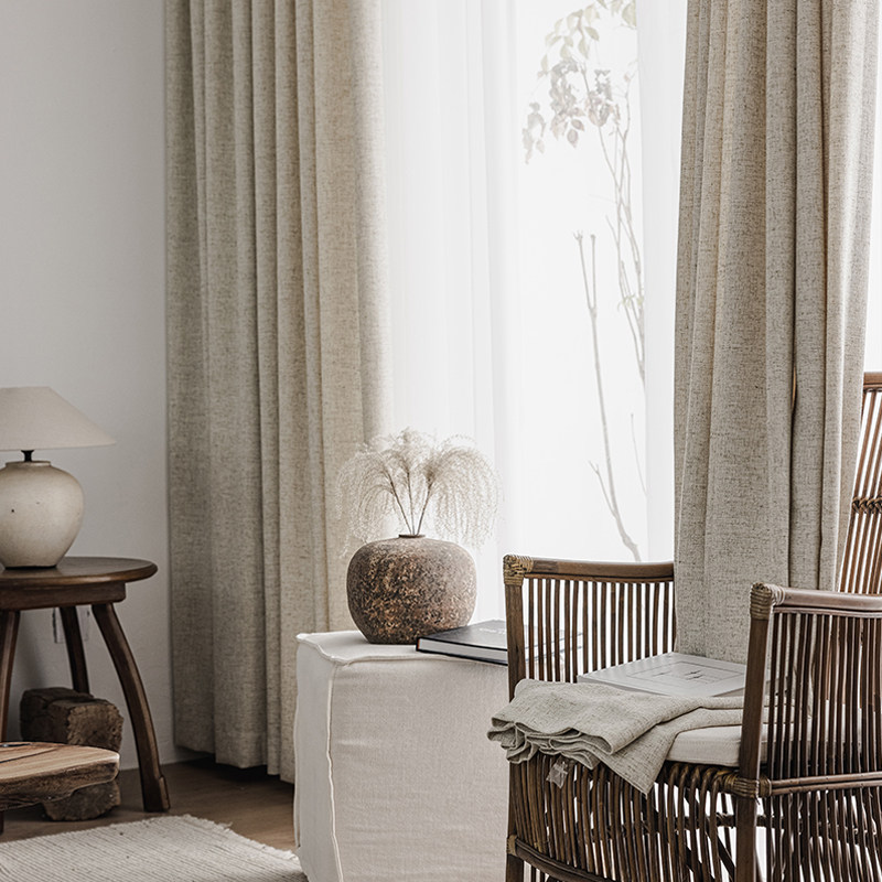 棉麻天然日式简约北欧现代素色纯色窗帘客厅定制窗帘