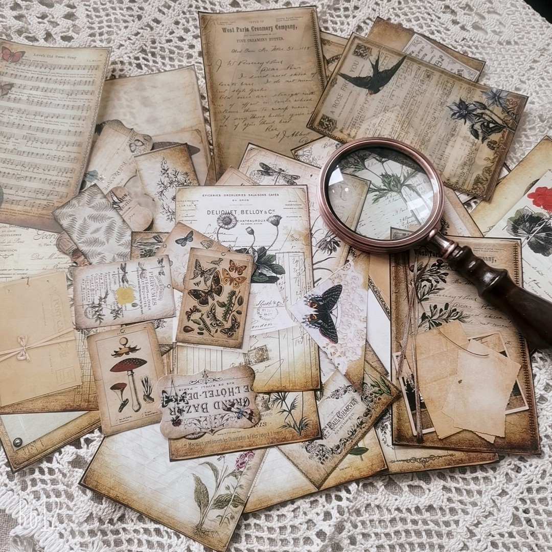 junkjournal复古混合素材尺寸vintage做旧英文票据贴纸