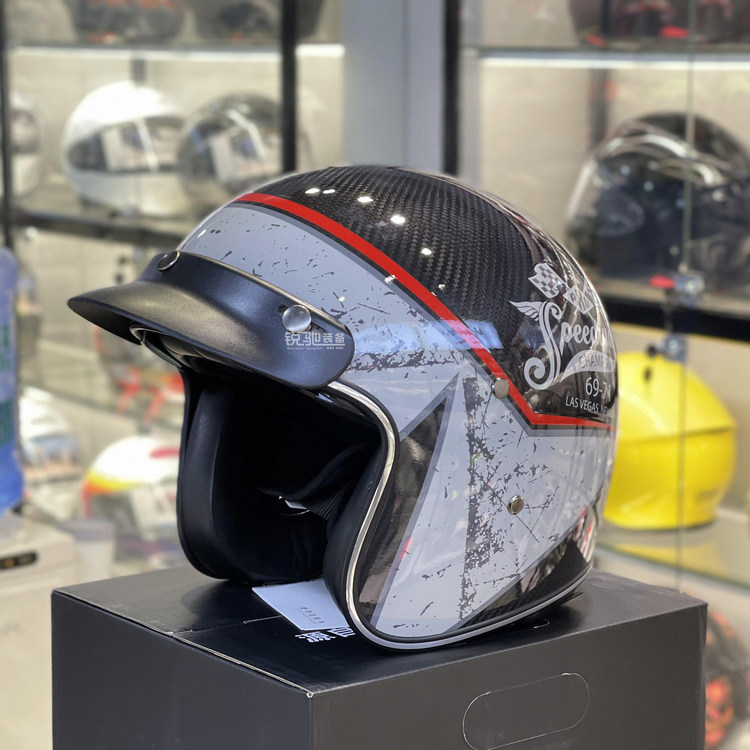 cfr碳纤维复古头盔男女冬季摩托车机车哈雷半盔摩托车头盔