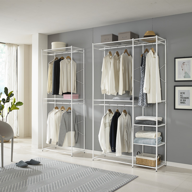 开放式衣柜落地简易衣架柜卧室简约双层衣帽架挂衣架子钢架铁衣柜