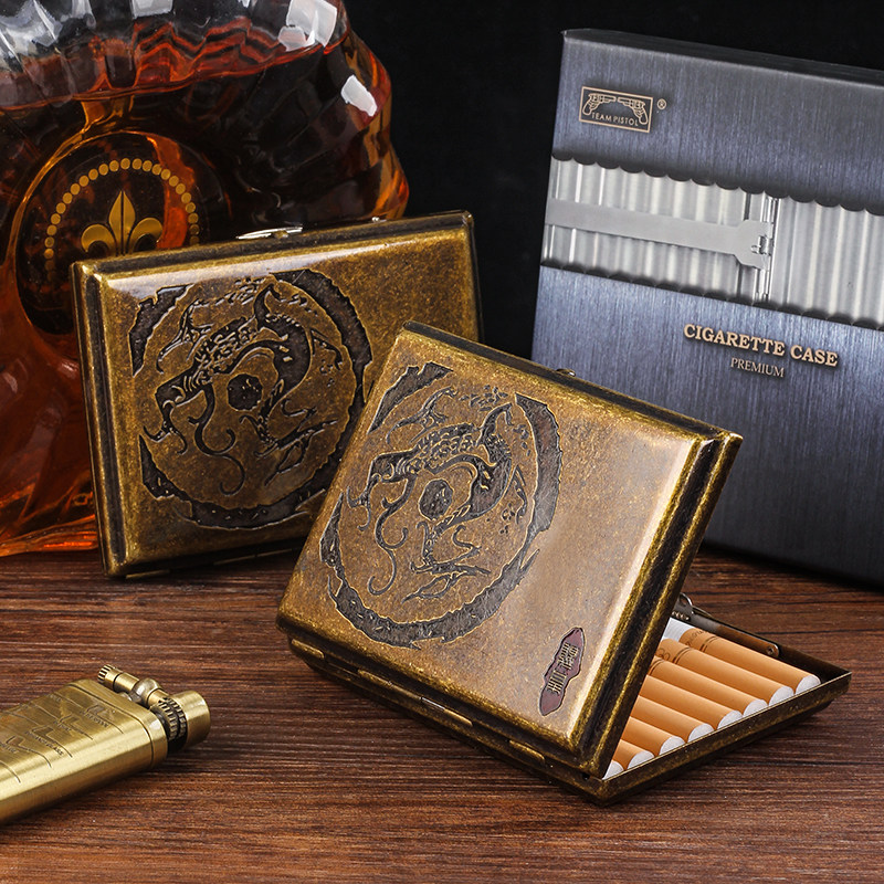 粗烟双枪青龙烟盒弹簧弹盖可装16支男士专用烟盒