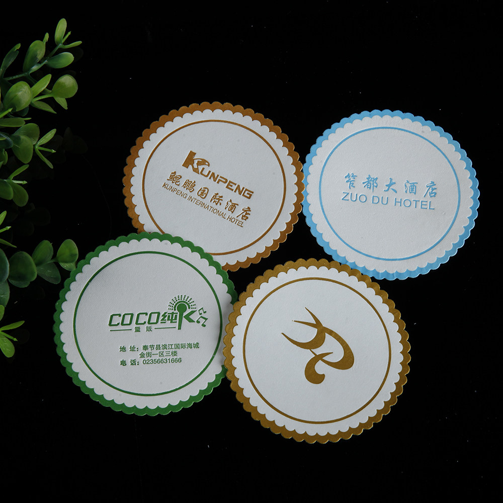250张包邮酒店宾馆一次性吸水杯垫通用蓝花花边纸质杯垫