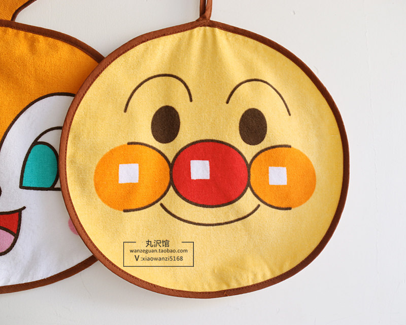 出口外贸日本儿童挂绳细菌妹妹面包超人卡通挂式纯棉毛巾