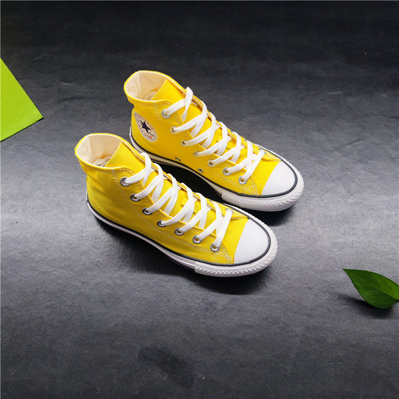 黄色帆布布鞋高帮学生板鞋奶茶茶色百搭女鞋帆布鞋