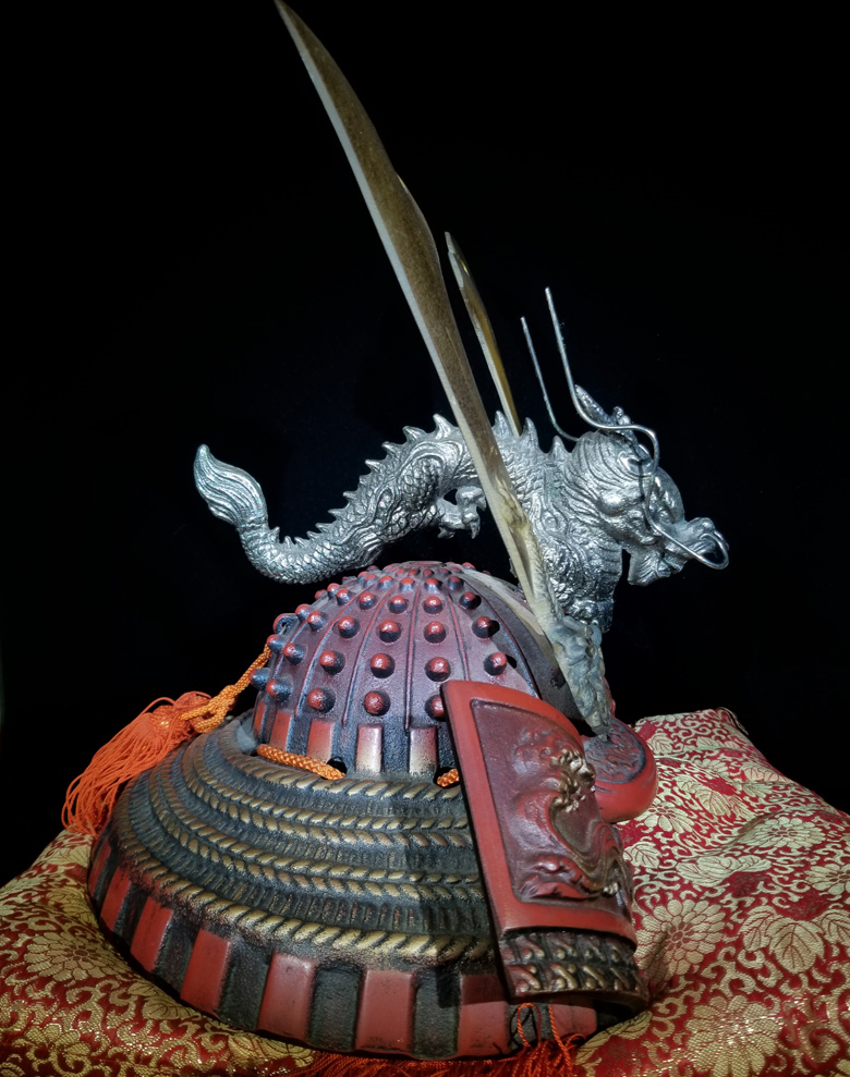 日本制造武士头盔中古手工工艺品摆件源氏星兜摆件