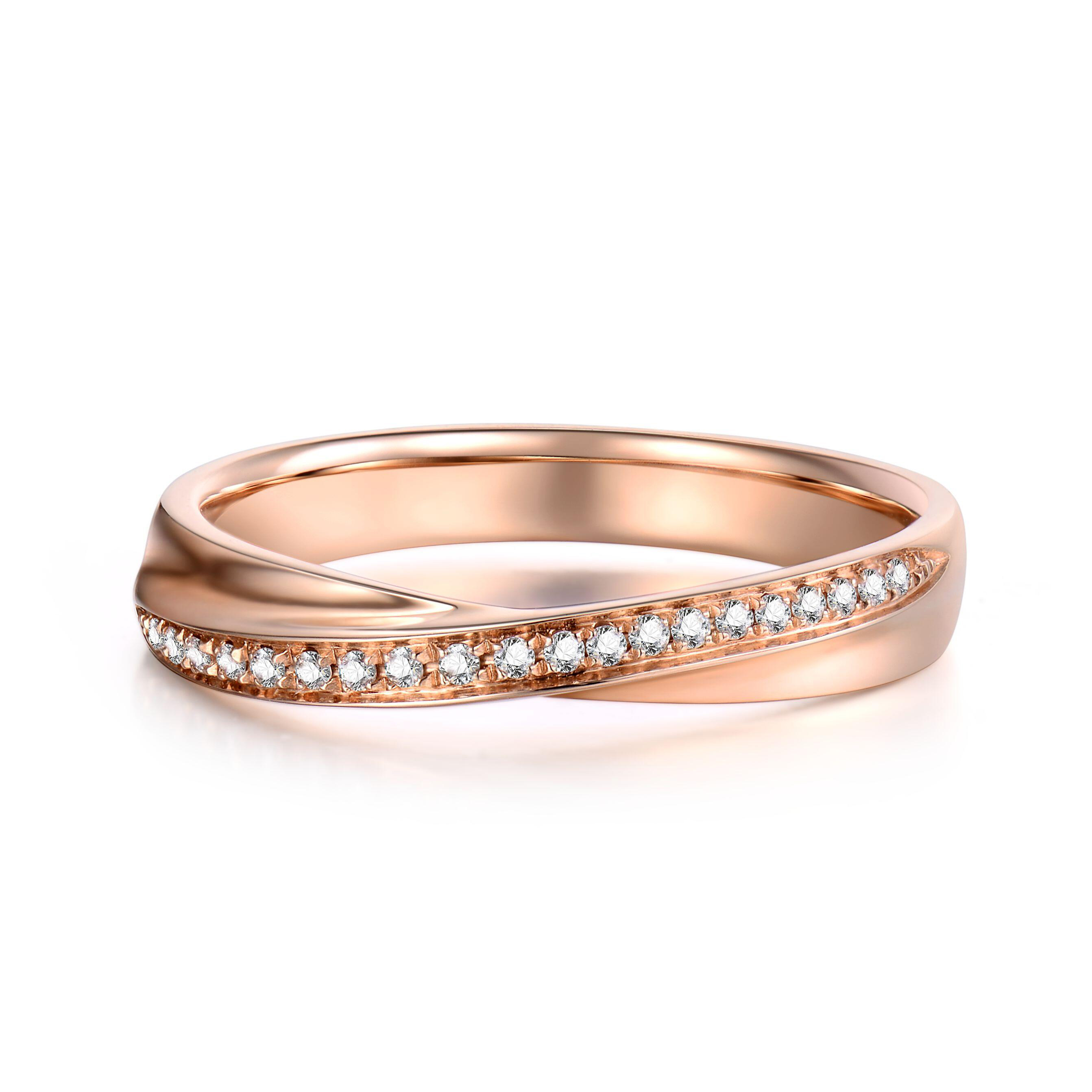 珂兰钻石旗舰店18k玫瑰金群镶结婚情侣对戒男女钻戒生生世世戒指p