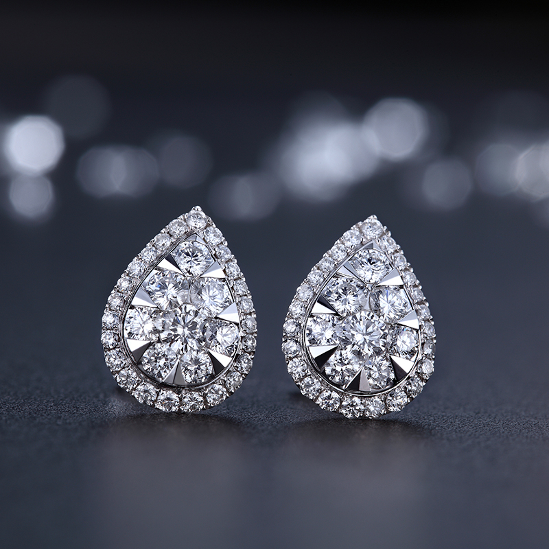 珂兰uno系列18k金群镶钻石耳钉闪耀水滴形耳饰耳钉女zs