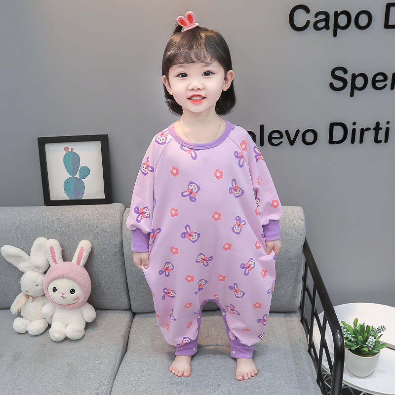 女童连体睡衣春秋纯棉宝宝小童卡通家居服儿童家居服连体衣