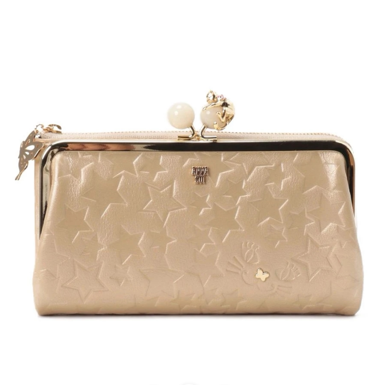 日本代购annasui女士真皮星空猫印印花搭扣钱包