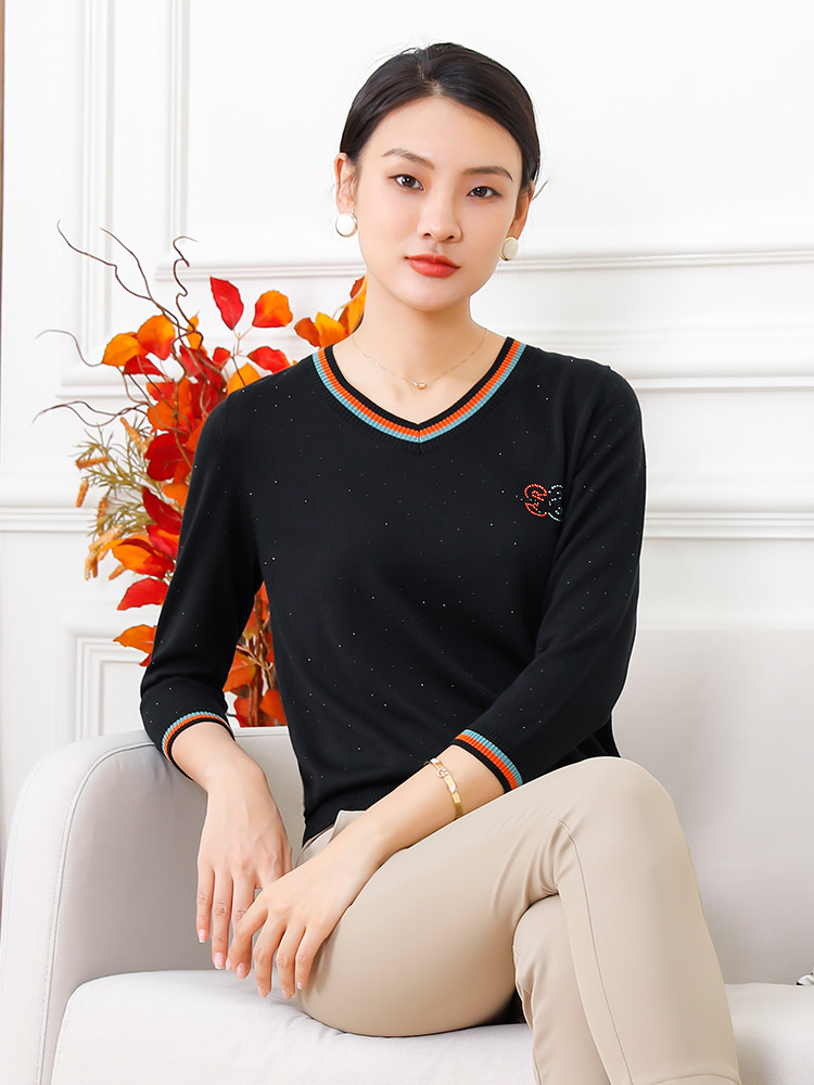 美佰天丝针织衫女薄款秋装2021年新款大码领烫长袖毛针织衫